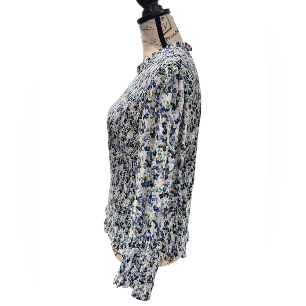 Veronica Beard Kali Smocked Blue and White Floral Blouse Women’s Size 14 - Picture 8 of 14